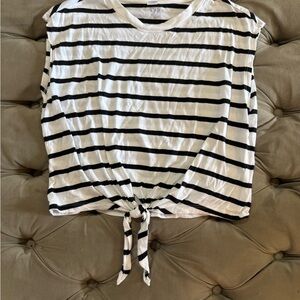 Old Navy Black and White Sleeveless Tie Front Polo Tee